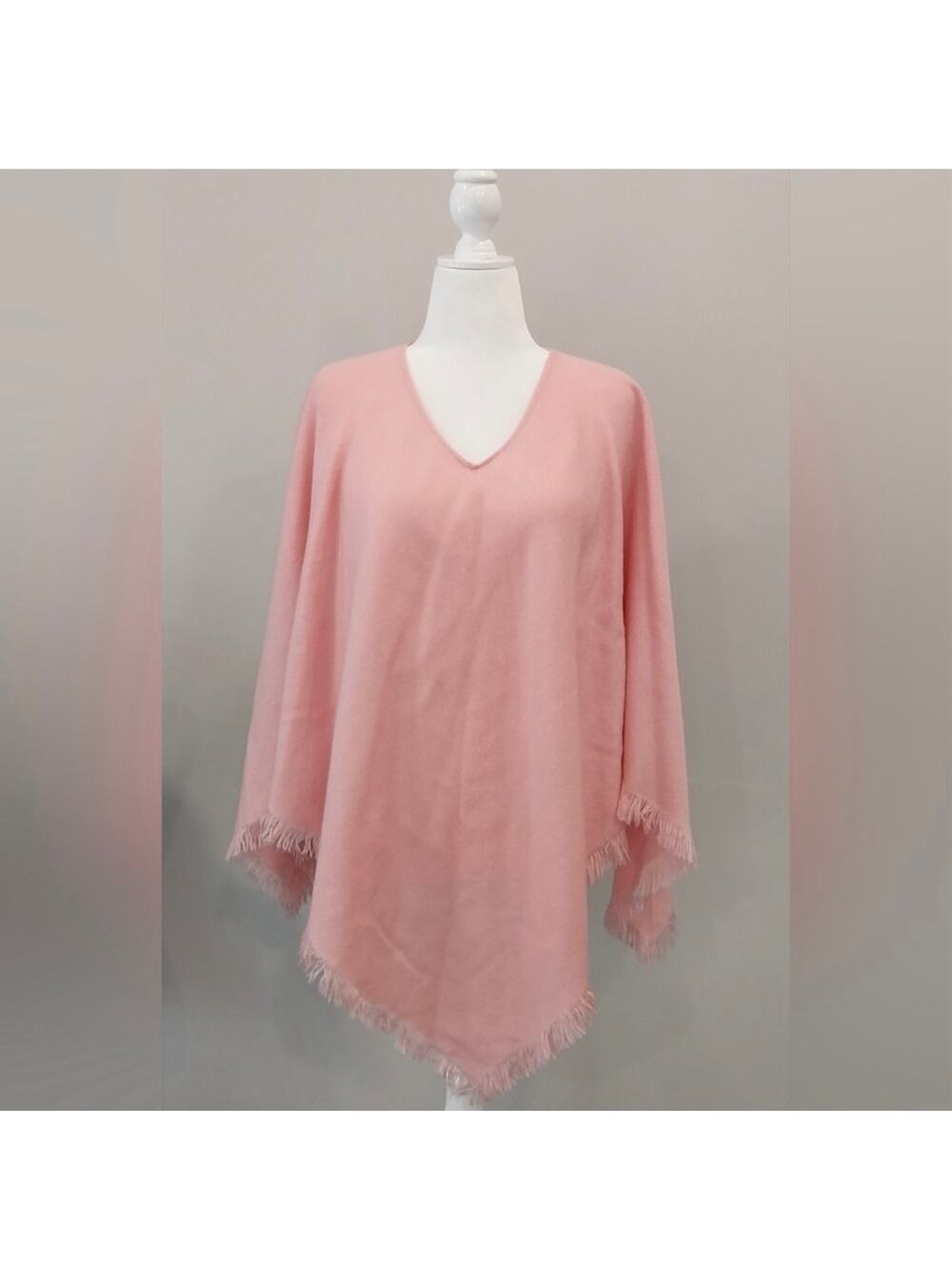 Wool Touch Acrylic Pink Pullover Poncho One Size